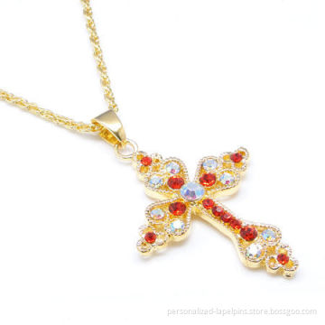 Fashion Gold Cross Metal Custom Hang Tags For Luxurious Design With Colorful Rhinestones